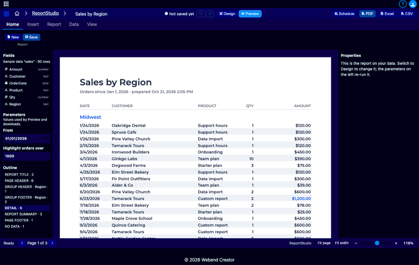 Preview of the report on live data