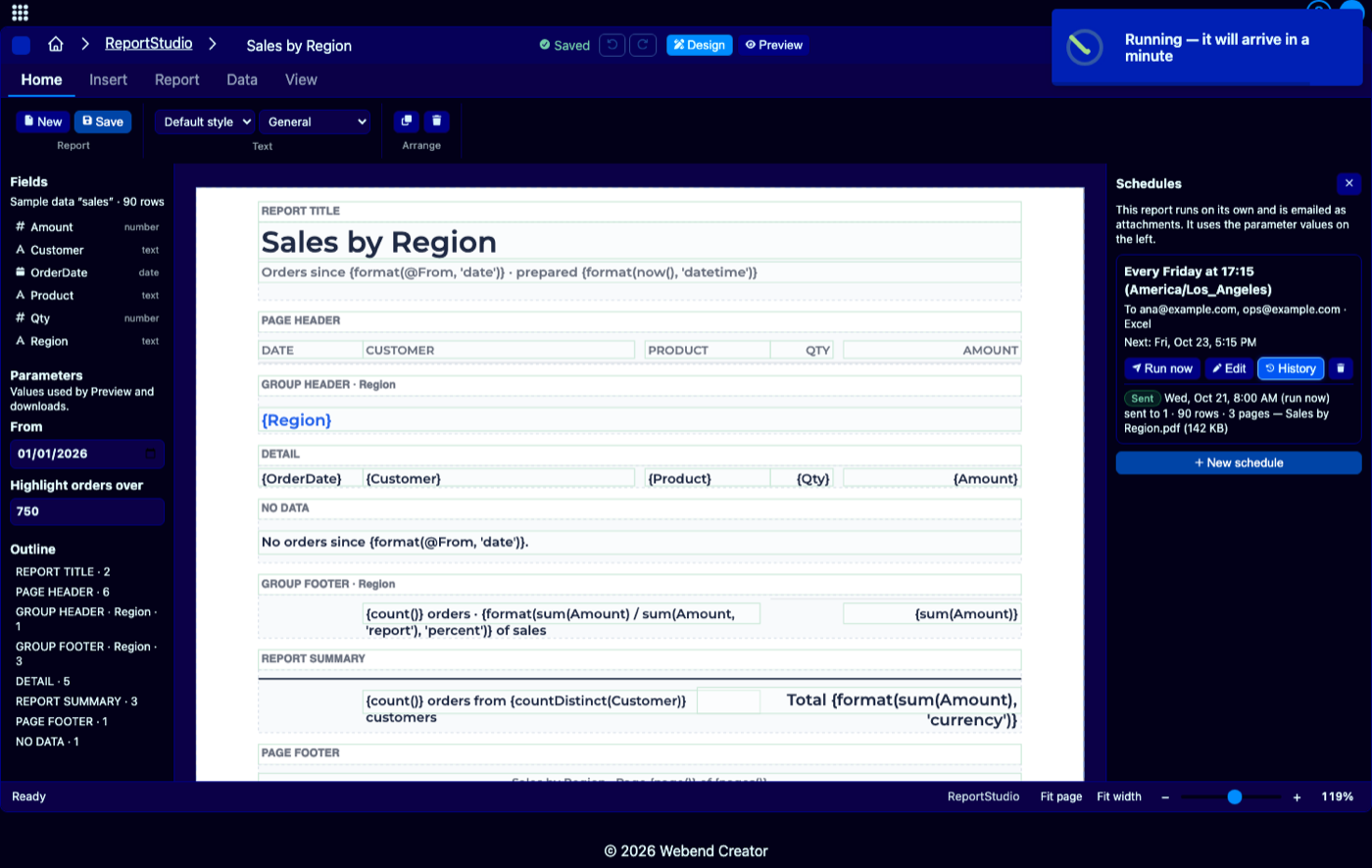 Scheduling a report to be emailed weekly